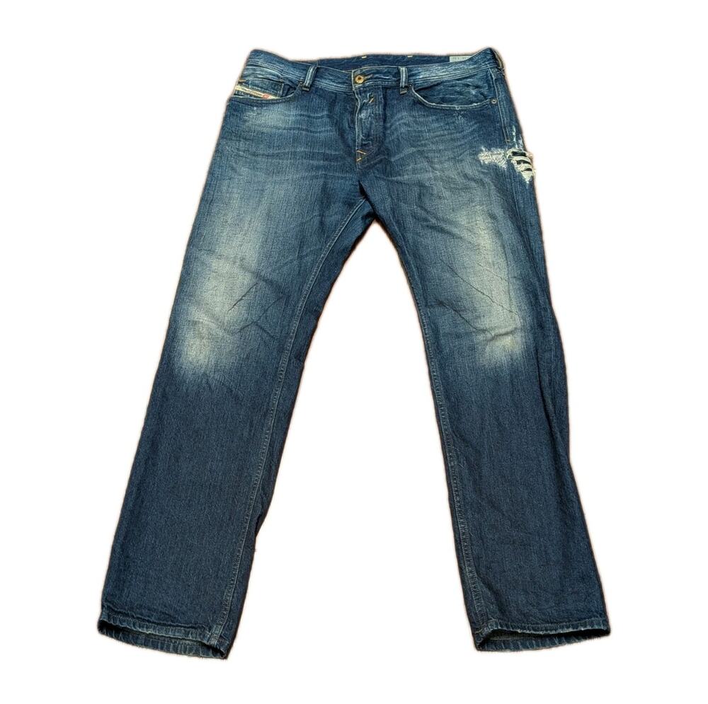 Diesel Waykee Jeans Mens 34x32 Blue Straight Leg Stretch Distressed Denim